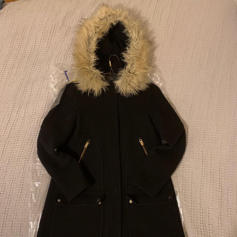 J.Crew Black Stadium Cloth Chateau Parka, Sz 0